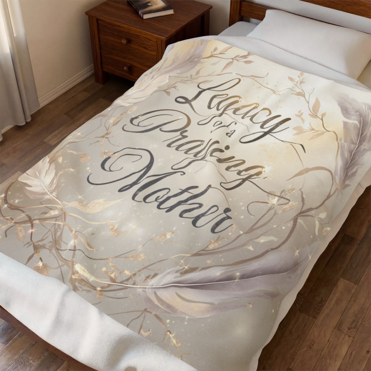 Praying Mother Velveteen Plush Blanket — "Legacy of a Praying Mother" Floral Throw